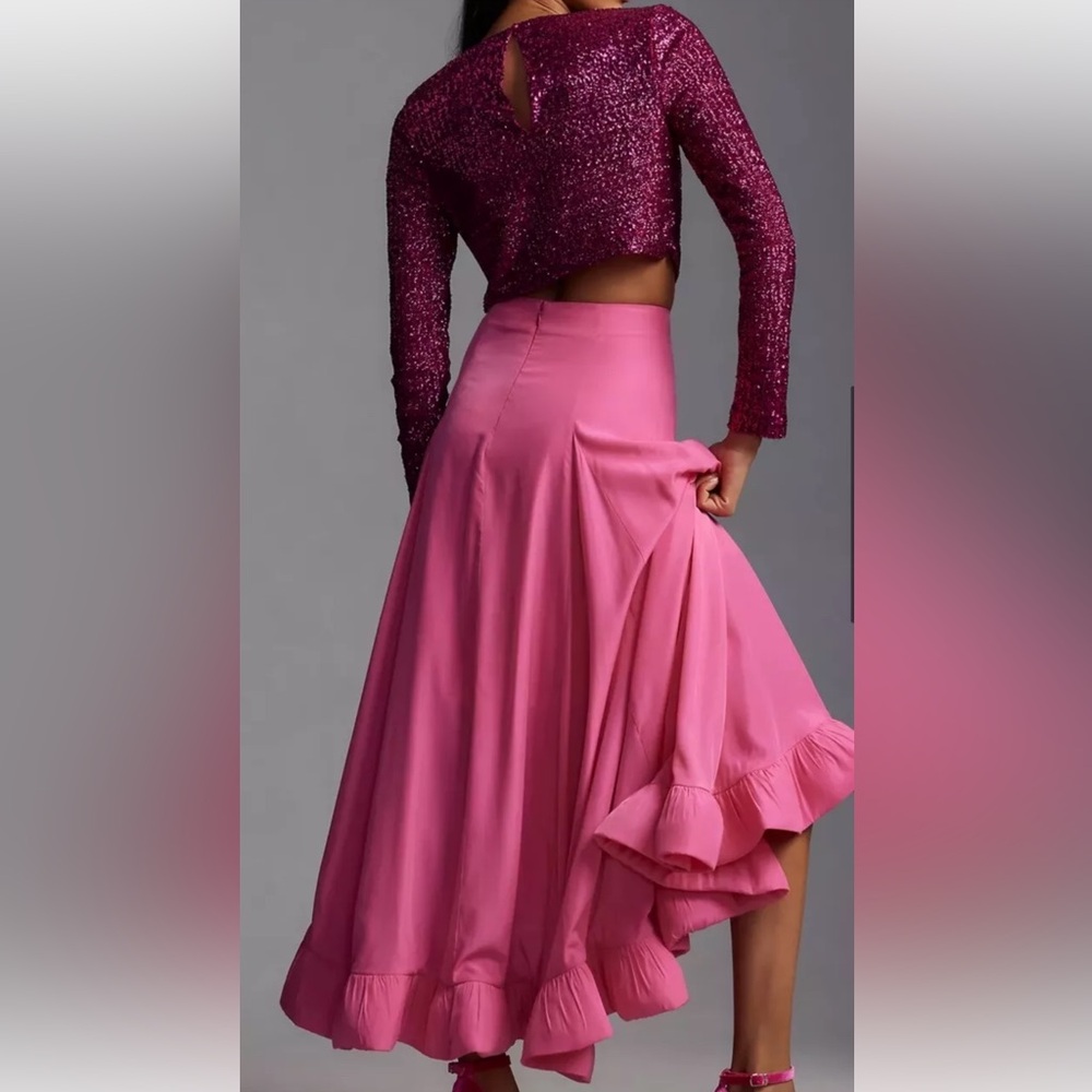 Anthropologie Mare Mare Ruffle Hem Midi Maxi Skirt Hi Lo Lined Pink - Picture 3 of 6